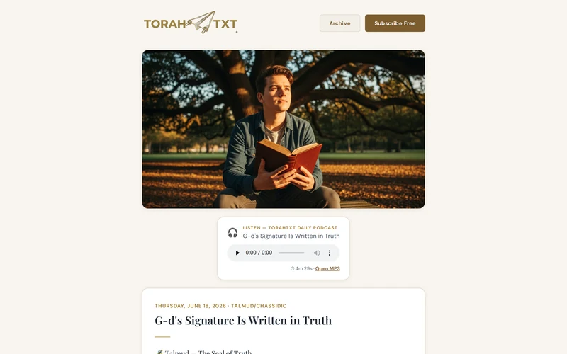 TorahTxt homepage — daily Torah wisdom delivered by text and email