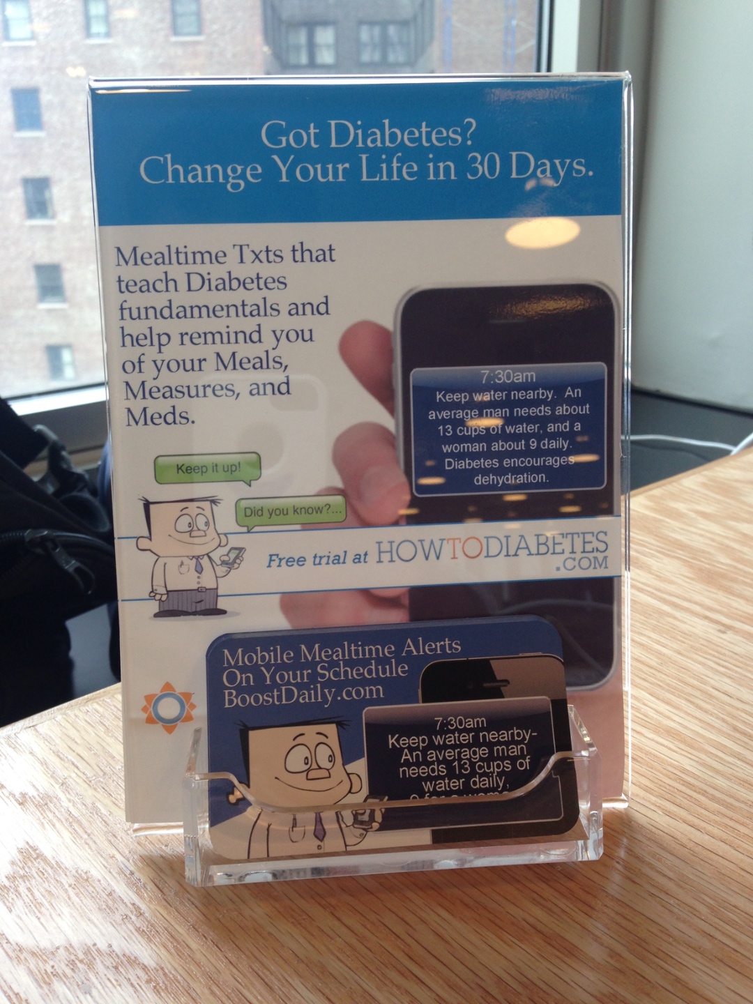 HowToDiabetes — mealtime SMS card, in-market display